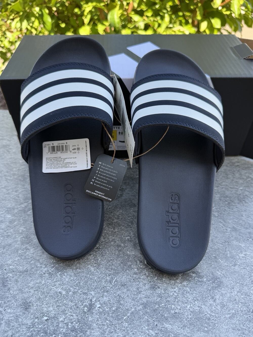 Adidas Adilette Comfort Slides Navy Sandals Mens 5 Womens 6 Slip On
